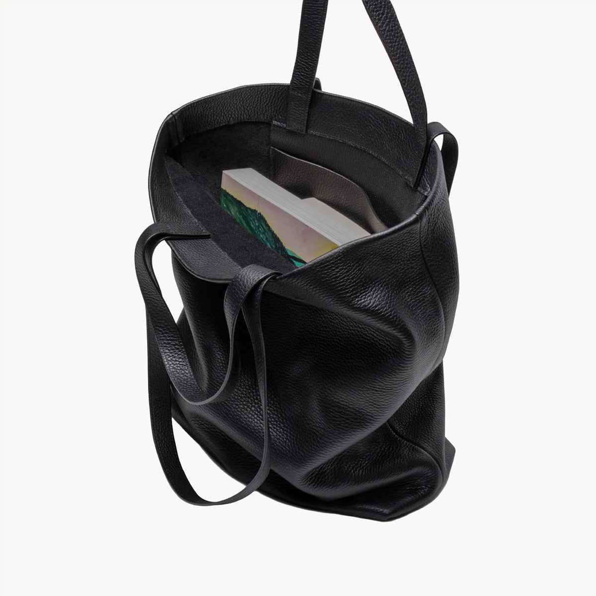 Sac cabas en cuir grainé noir ALLEMANDI, vue de l'intérieur et de la poche