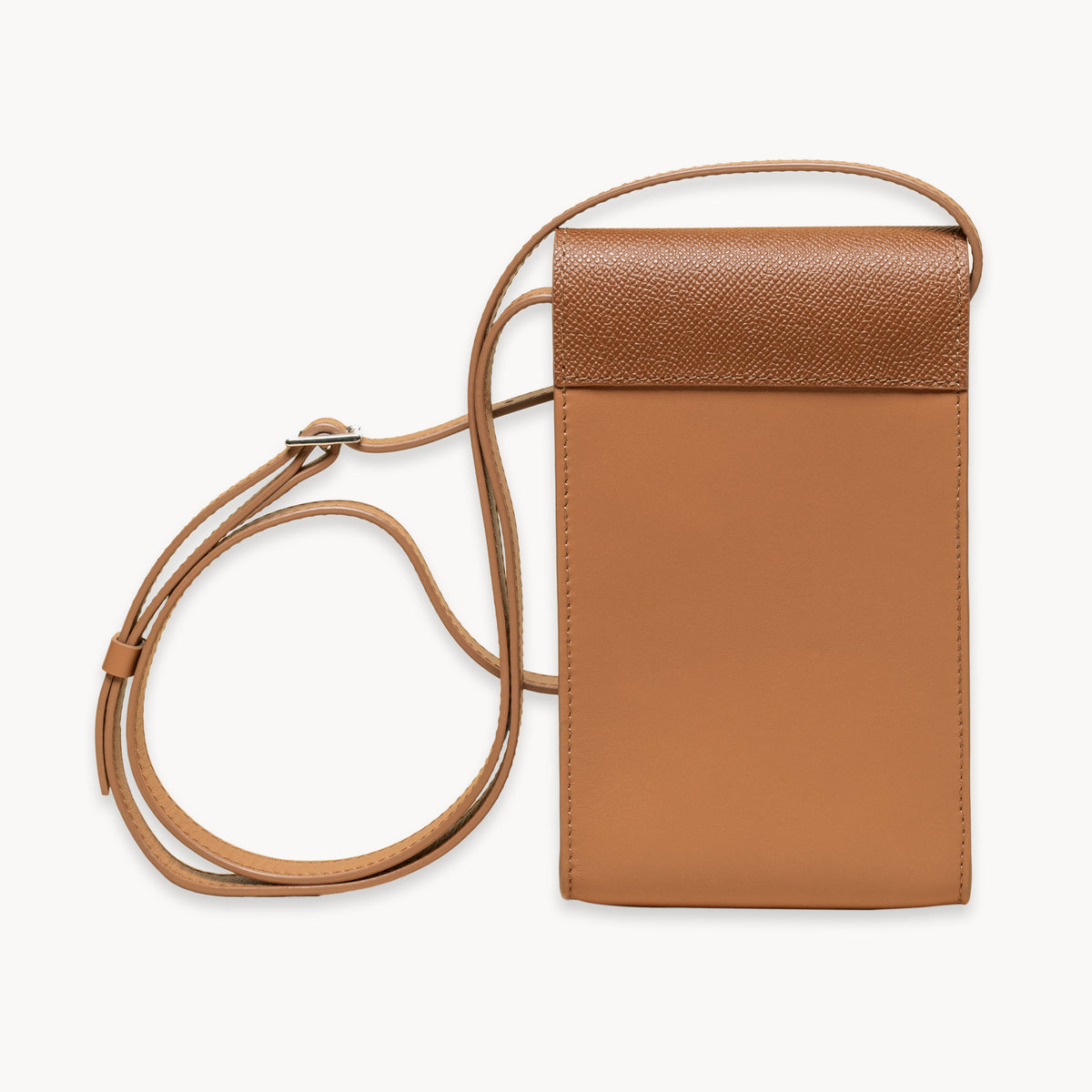 Pochette téléphone bandoulière en cuir marron ALLEMANDI, vue de dos